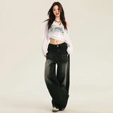 High-Waist Wide-Leg Denim Pants for Women – Vintage Washed Loose Fit Straight Jeans, Casual Slimming Long Trousers