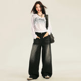 High-Waist Wide-Leg Denim Pants for Women – Vintage Washed Loose Fit Straight Jeans, Casual Slimming Long Trousers