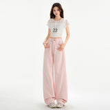 High-Waist Pink Wide-Leg Pants for Women – Loose Fit Casual Straight Trousers, Korean Style Elegant Long Pants