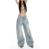 Women’s High-Waist Loose Fit Jeans – Light Grey Blue Baggy Streetwear Wide-Leg Pants