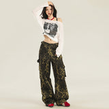 Women’s High-Waist Printed Wide-Leg Pants – Loose Street Style Casual Trousers, Artistic Pattern Slimming Long Pants