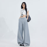 High-Waist Gray Wide-Leg Pants for Women – Loose Fit Straight Trousers, Elegant Casual Office Long Pants