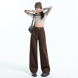 High-Waist Brown Wide-Leg Pants for Women – Casual Loose Straight Trousers, Elegant Slimming Fall/Winter Style