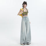 High-Waist Ice-Blue Wide-Leg Pants for Women – Flowing Loose Straight Trousers, Chic Slimming Staple for Spring/Summer