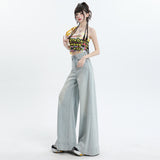 High-Waist Ice-Blue Wide-Leg Pants for Women – Flowing Loose Straight Trousers, Chic Slimming Staple for Spring/Summer