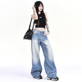Women’s High-Waist Vintage Wide-Leg Jeans – Light Blue Loose Fit Street Style Trousers