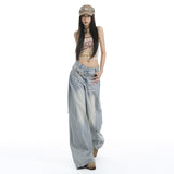 Women’s High-Waist Loose Fit Jeans – Light Grey Blue Baggy Streetwear Wide-Leg Pants