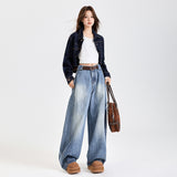 High-Waist Light Blue Wide-Leg Jeans for Women – Loose Vintage Straight Denim Pants, Casual Slimming Long Trousers