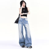 Women’s High-Waist Vintage Wide-Leg Jeans – Light Blue Loose Fit Street Style Trousers
