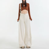 High-Waist White Wide-Leg Pants for Women – Loose Fit Elegant Straight Trousers, Casual Chic Slimming Long Pants
