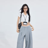 High-Waist Gray Wide-Leg Pants for Women – Loose Fit Straight Trousers, Elegant Casual Office Long Pants