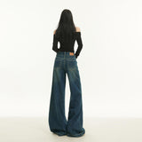 Women’s High-Waist Wide-Leg Jeans – Dark Blue Vintage Loose Fit Denim Trousers
