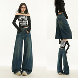 Women’s High-Waist Wide-Leg Jeans – Dark Blue Vintage Loose Fit Denim Trousers
