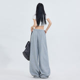 High-Waist Gray Wide-Leg Pants for Women – Loose Fit Straight Trousers, Elegant Casual Office Long Pants